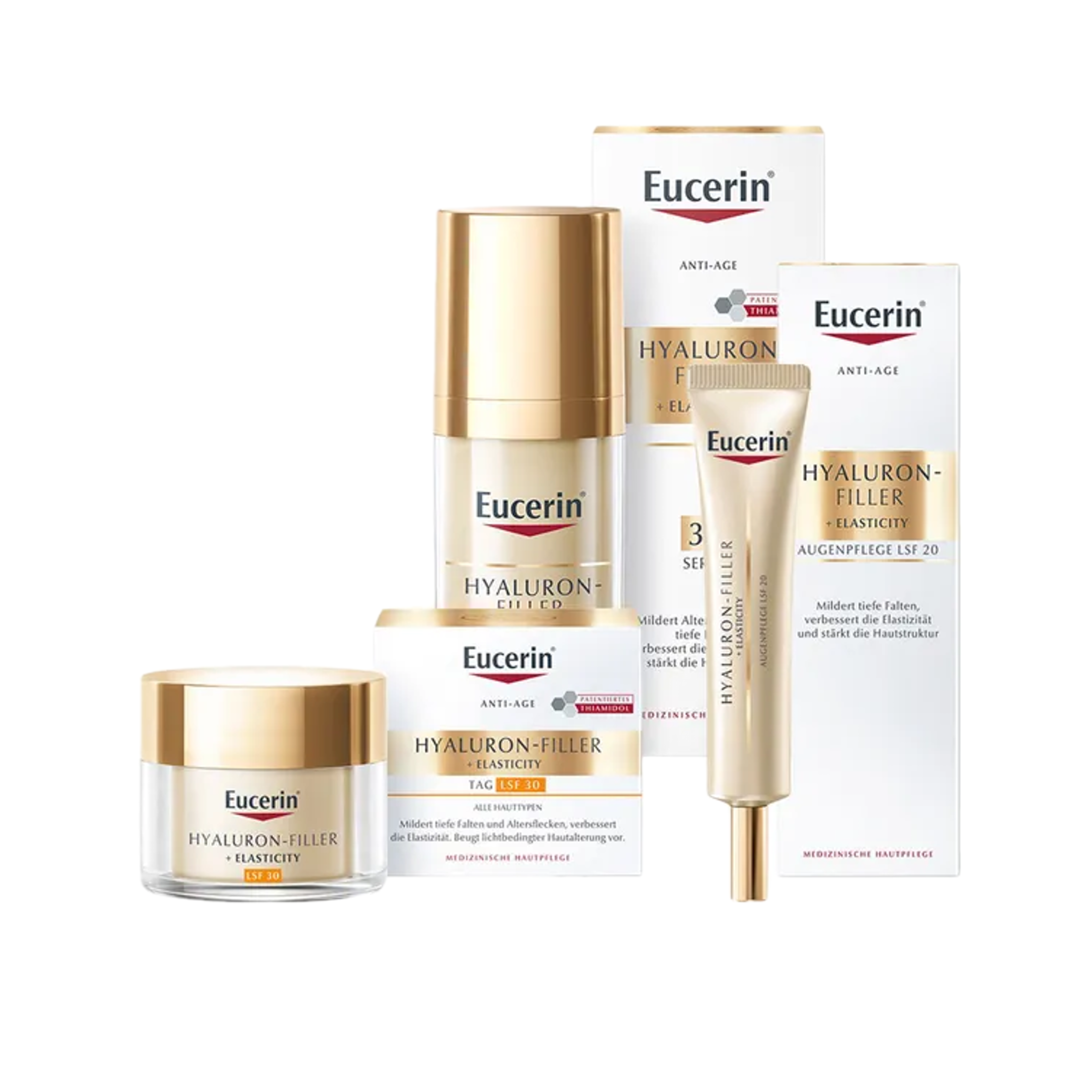 Eucerin Hyaluron-Filler + Elasticity Complete Anti-Aging Set | Day Cream SPF 30 + Eye Cream SPF 20 + 3D Serum | Premium 3-Step Skincare Routine