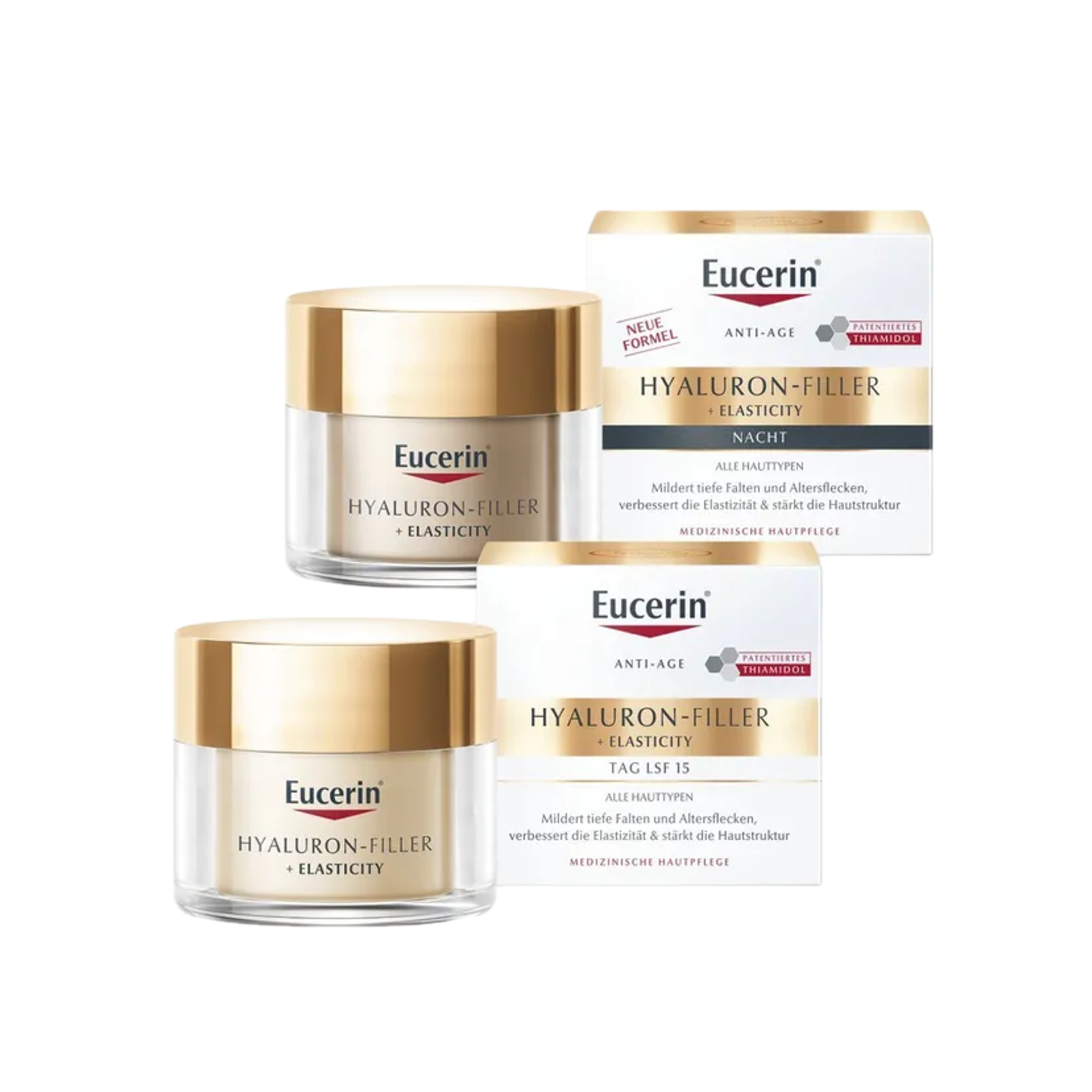 Eucerin Hyaluron-Filler + Elasticity Day & Night Set | Anti-Aging Moisturizer Duo | Day Cream SPF 15 50ml PZN 16154610 + Regenerating Night Cream 50ml PZN 11652964