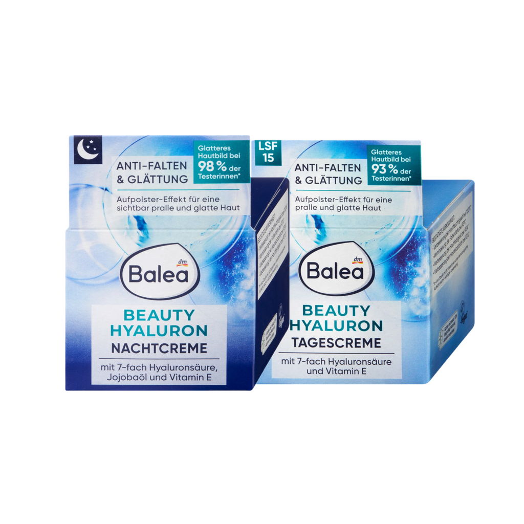 Balea Beauty Hyaluron Day & Night Cream Set | 7-Fold Hyaluronic Acid + Vitamin E | Day Cream SPF 15 + Regenerating Night Cream | 2 × 50 ml | 100 ml Total