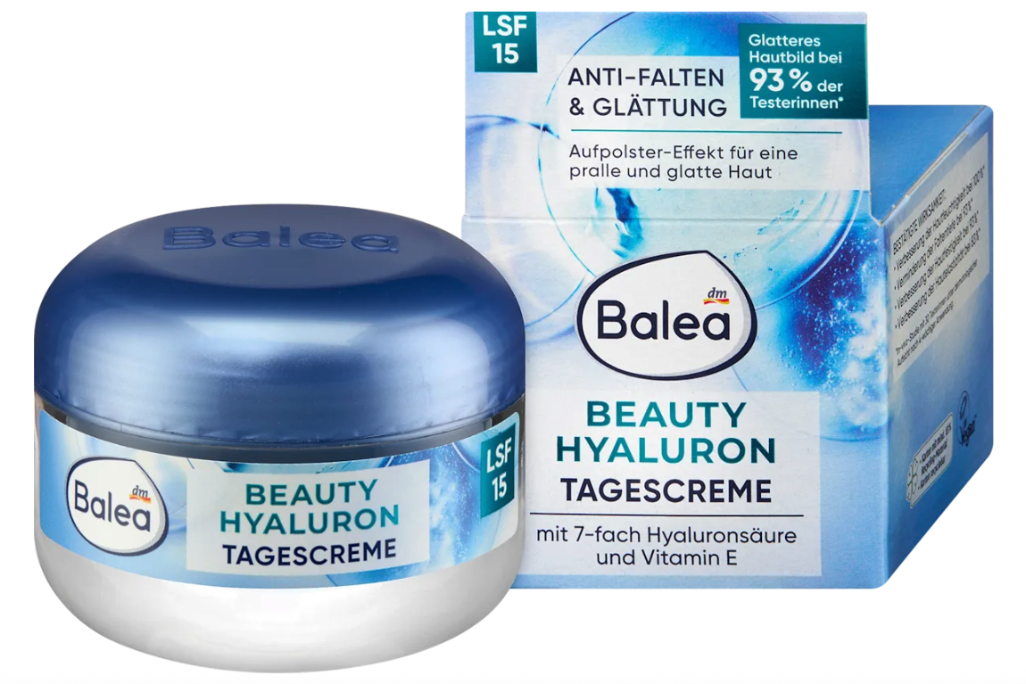Balea Beauty Hyaluron Day & Night Cream Set | 7-Fold Hyaluronic Acid + Vitamin E | Day Cream SPF 15 + Regenerating Night Cream | 2 × 50 ml | 100 ml Total
