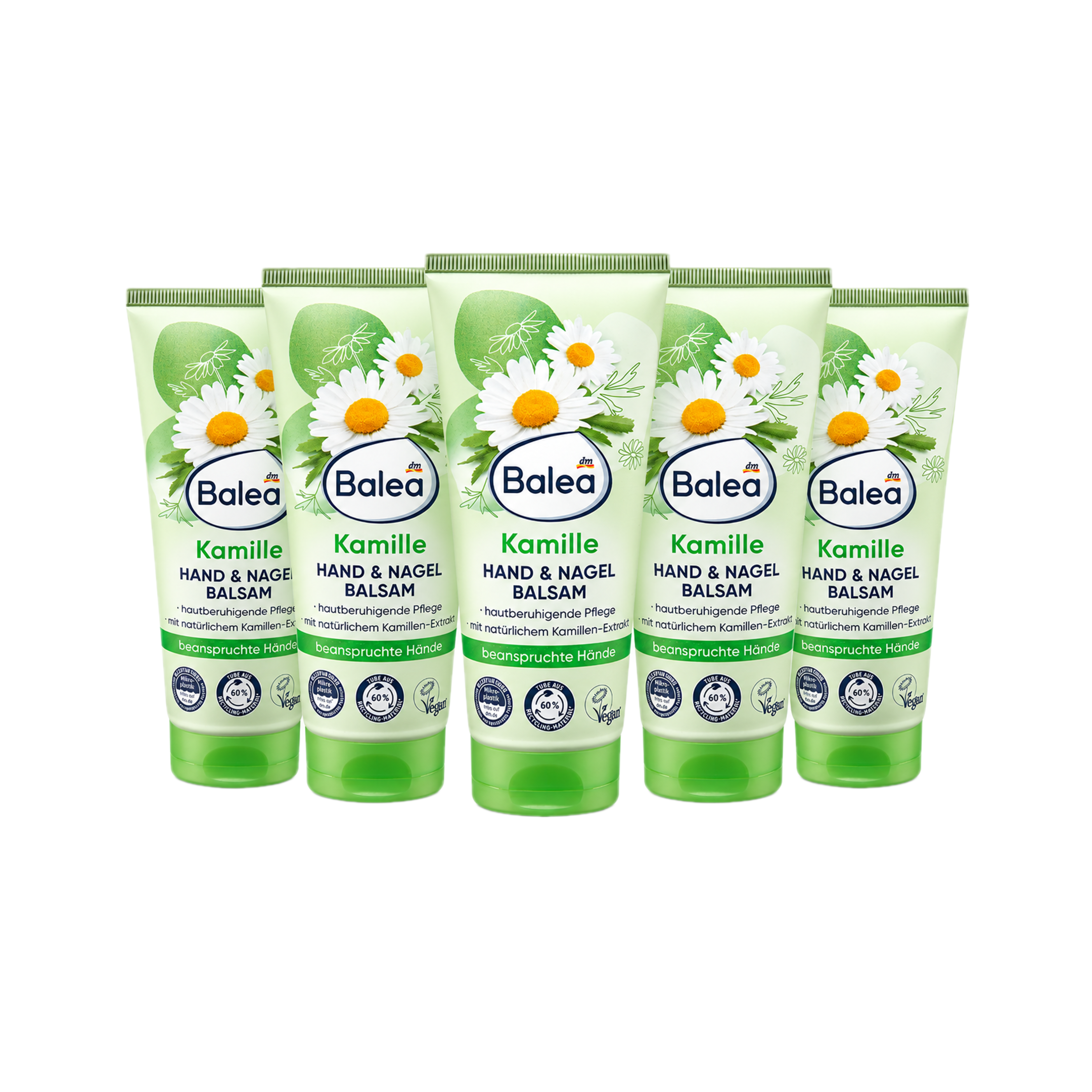 Balea Chamomile Hand & Nail Balm | Natural Chamomile Extract + Panthenol | Soothing & Moisturising Care for Stressed Hands & Nails | Vegan | 5 × 100 ml Value Pack | 500 ml Total