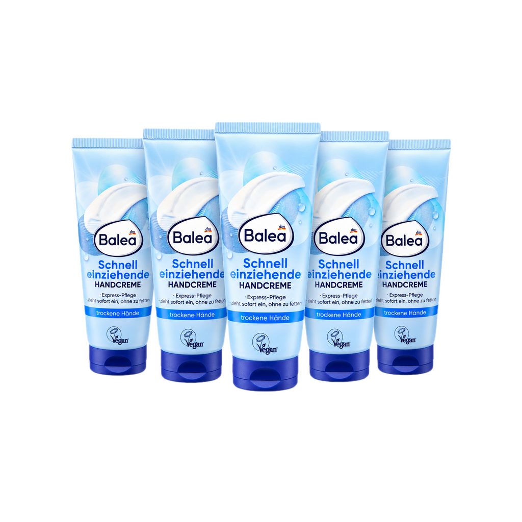 Balea Fast-Absorbing Hand Cream | Bamboo Extract + Shea Butter + Lime Oil | Intensive Moisture for Dry Hands | Vegan | 5 × 100 ml Value Pack | 500 ml Total