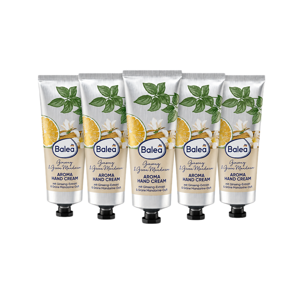 Balea Ginseng & Green Mandarin Hand Cream | Ginseng Extract + Shea Butter + Panthenol | Moisturising Care for Dry & Stressed Hands | Vegan | 5 × 75 ml Value Pack | 375 ml Total