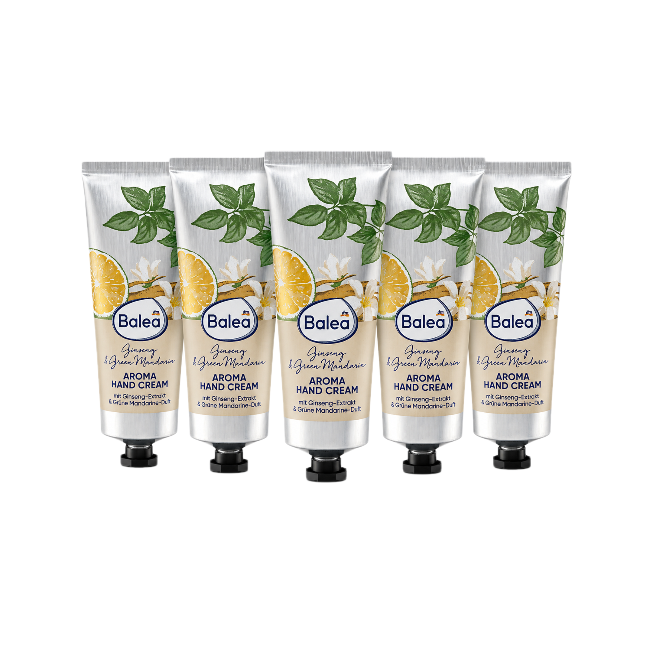 Balea Ginseng & Green Mandarin Hand Cream | Ginseng Extract + Shea Butter + Panthenol | Moisturising Care for Dry & Stressed Hands | Vegan | 5 × 75 ml Value Pack | 375 ml Total