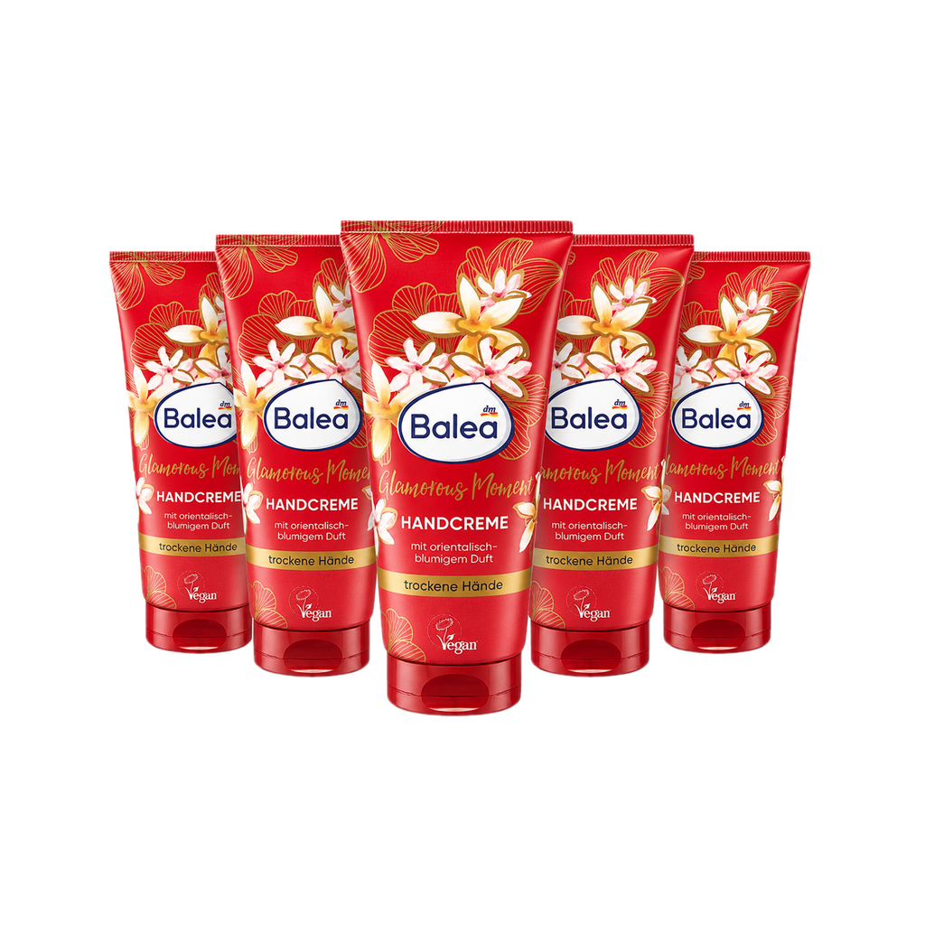 Balea Glamorous Moment Hand Cream | Intensive Moisture with Plant-Based Glycerin, Urea & Sweet Almond Oil | Oriental Fragrance | Vegan | 5 × 100 ml Value Pack | 500 ml Total