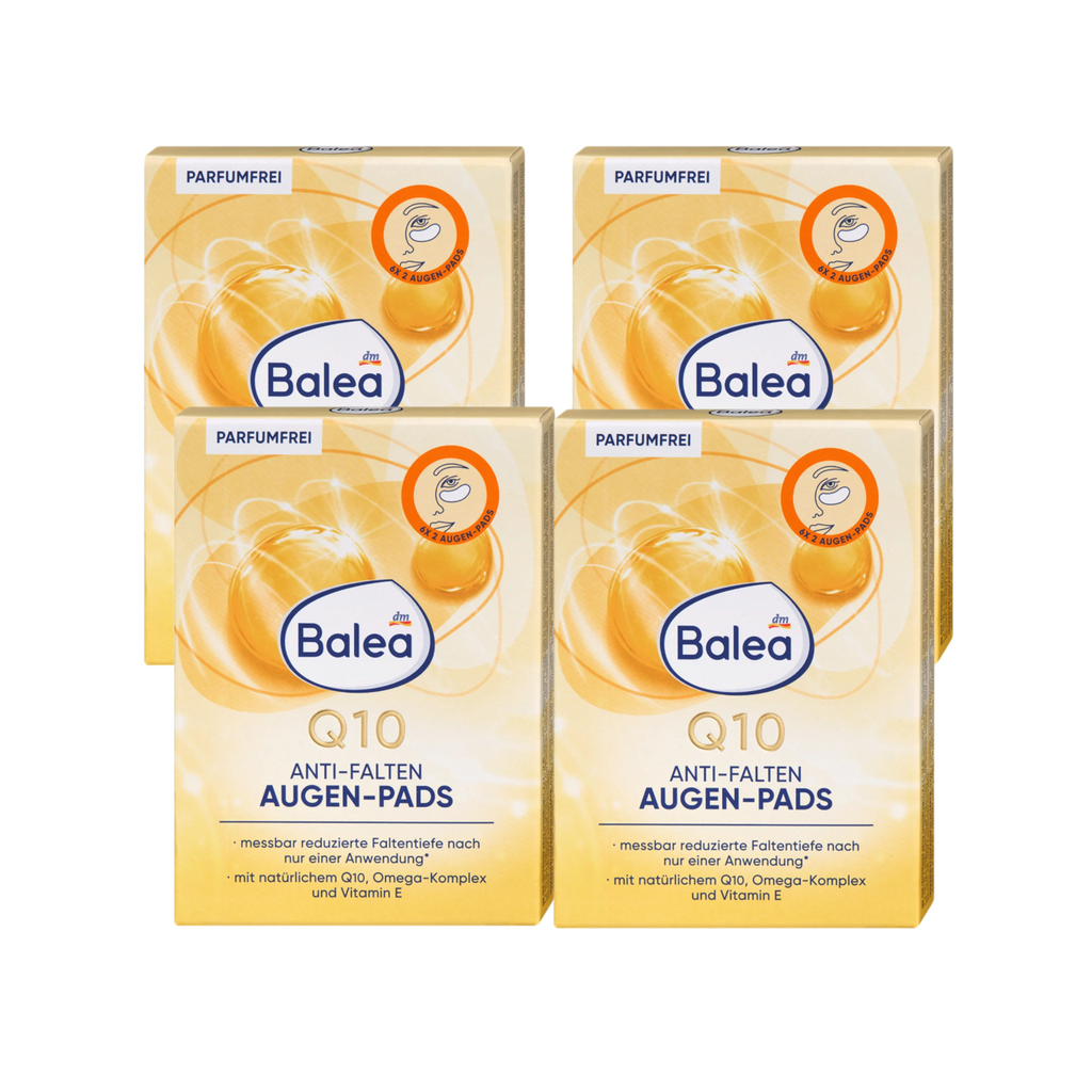 Balea Q10 Anti-Wrinkle Eye Pads | Natural Q10 + Macadamia Oil Omega Complex + Vitamin E | Cooling & Moisturising Eye Care | Fragrance-Free | 4 Boxes × 6 Pairs | 24 Pairs / 48 Pads
