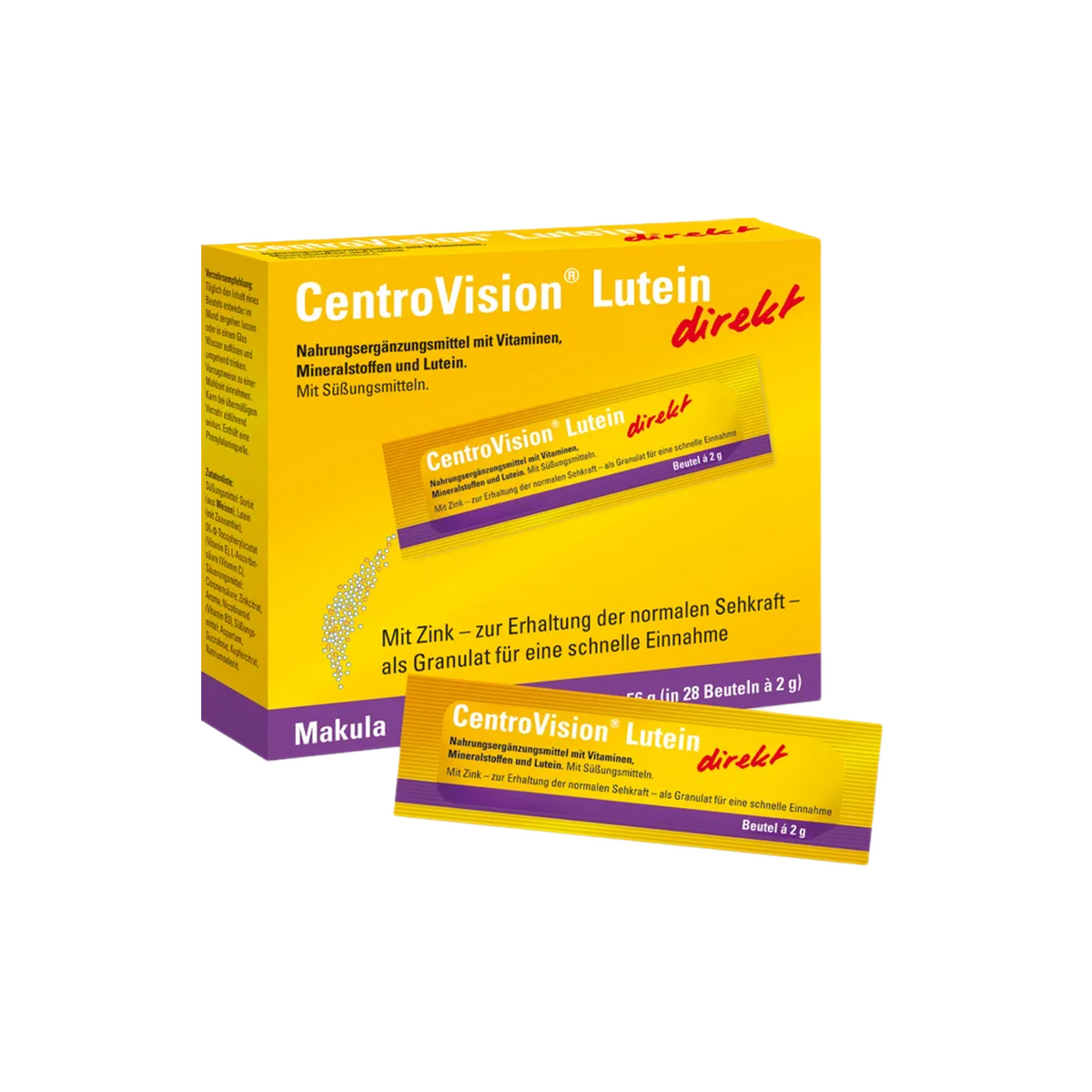 CentroVision Lutein direkt | Lutein 15 mg + Zeaxanthin, Zinc & Antioxidant Vitamins for Normal Vision | 28 Sachets | PZN 16360309