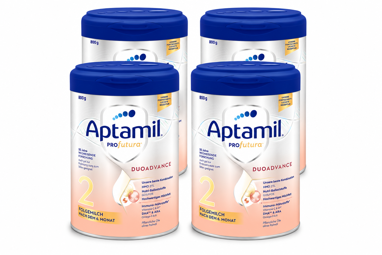 Aptamil Profutura DUOADVANCE 2 Follow-On Formula 800 g × 4 Cans | From 7 Months | 2'-FL HMO, GOS/FOS, DHA & ARA | Palm Oil Free | Made in Germany | PZN 17212226