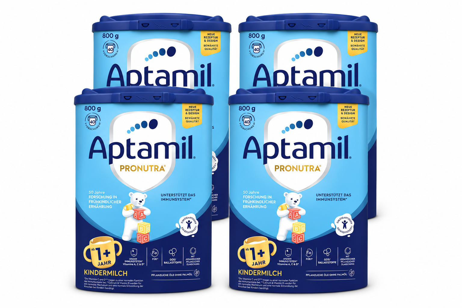 Aptamil Kindermilch 1+ Toddler Milk 800 g × 4 Cans | From 1 Year | GOS/FOS Prebiotics | DHA, Vitamins A, C & D | Toddler Nutrition | Made in Germany | PZN 16396365