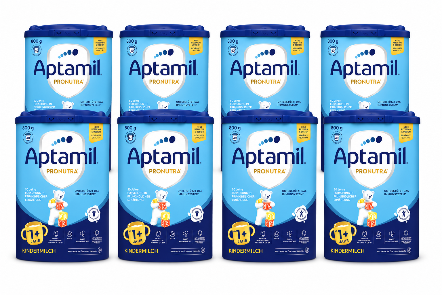 德国原装 Aptamil 婴幼儿配方奶粉 1+段 800克 × 8罐 1岁以上适用 益生元GOS/FOS DHA、维生素A、C和D 德国制造 PZN 16396365