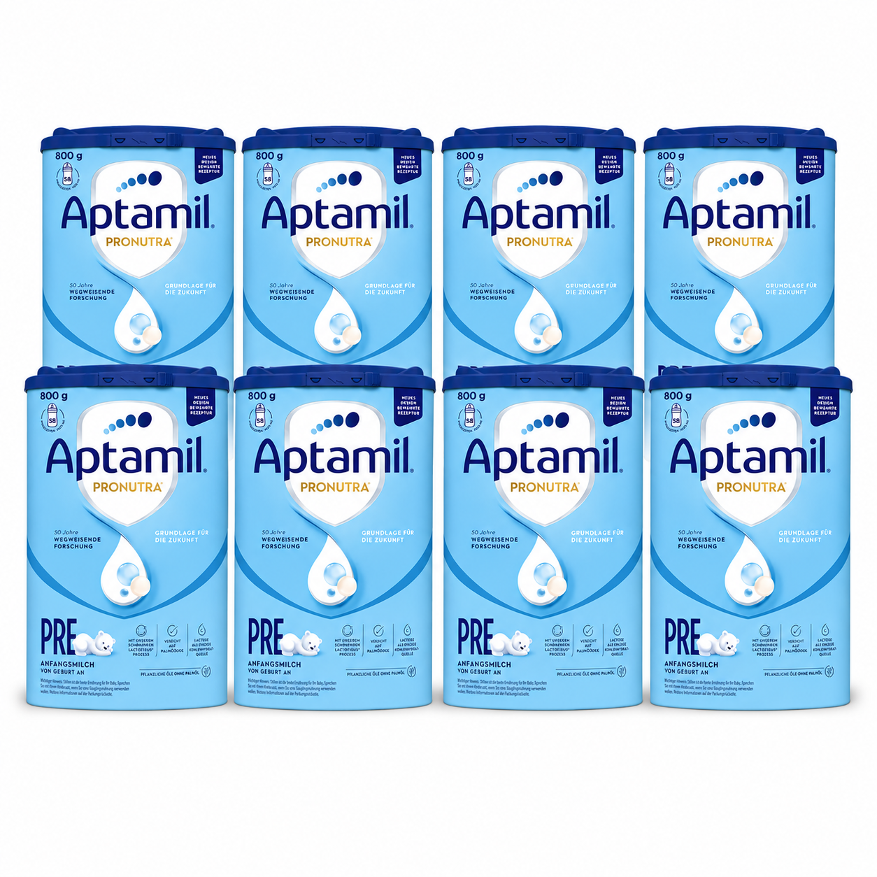 Aptamil Pronutra PRE Infant Formula 800 g × 8 Cans | From Birth | GOS/FOS Prebiotics | DHA | Palm Oil Free | Lactofidus® Process | Made in Germany