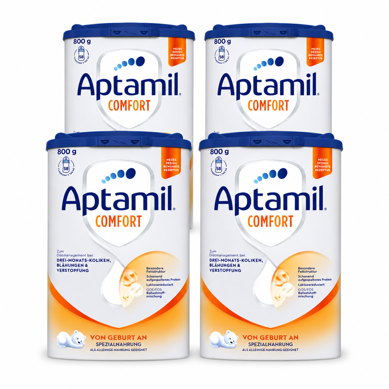 Aptamil Comfort Special Formula 800 g × 4 Cans | From Birth | For Colic, Gas & Constipation | Hydrolyzed Protein, GOS/FOS & Beta-Palmitate | Food for Special Medical Purposes | Made in Germany | PZN 15390320