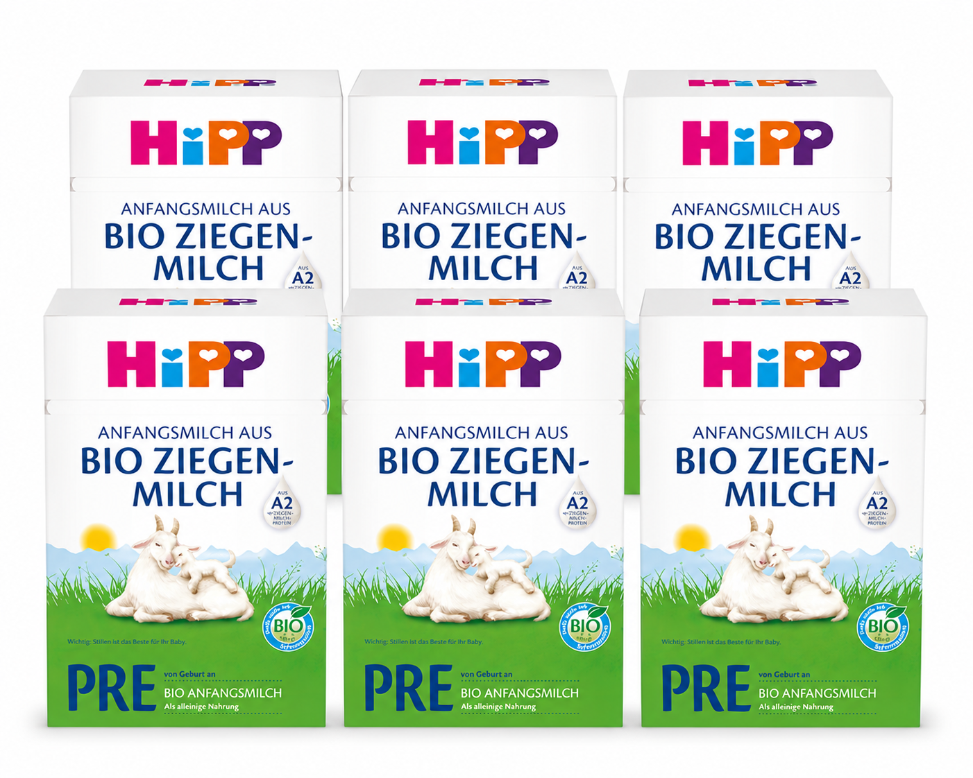 HiPP Organic Goat Milk PRE Infant Formula 400 g × 6 Boxes | From Birth | A2 Goat Milk, Organic GOS, DHA & ARA | EU Organic | Made in Germany | GTIN 4062300417311