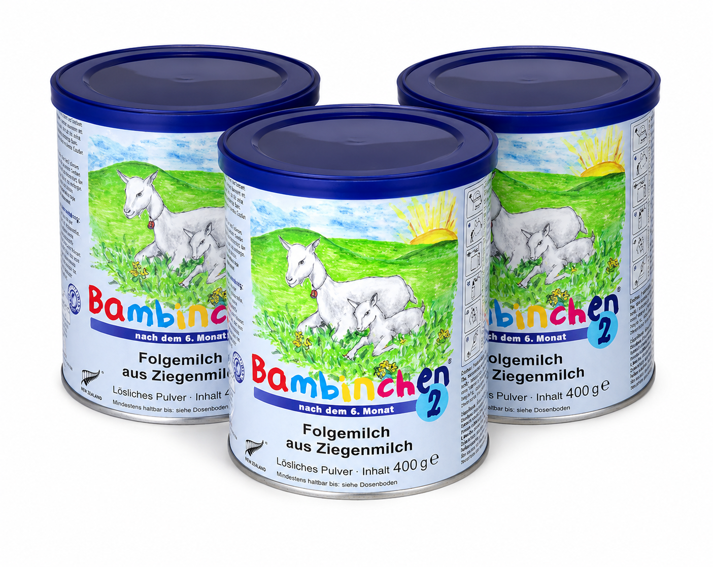 德国原装 Bambinchen 2段羊奶粉 6个月以上婴儿配方奶粉 400克 x 3罐 全脂羊奶，DHA和ARA | 德国制造