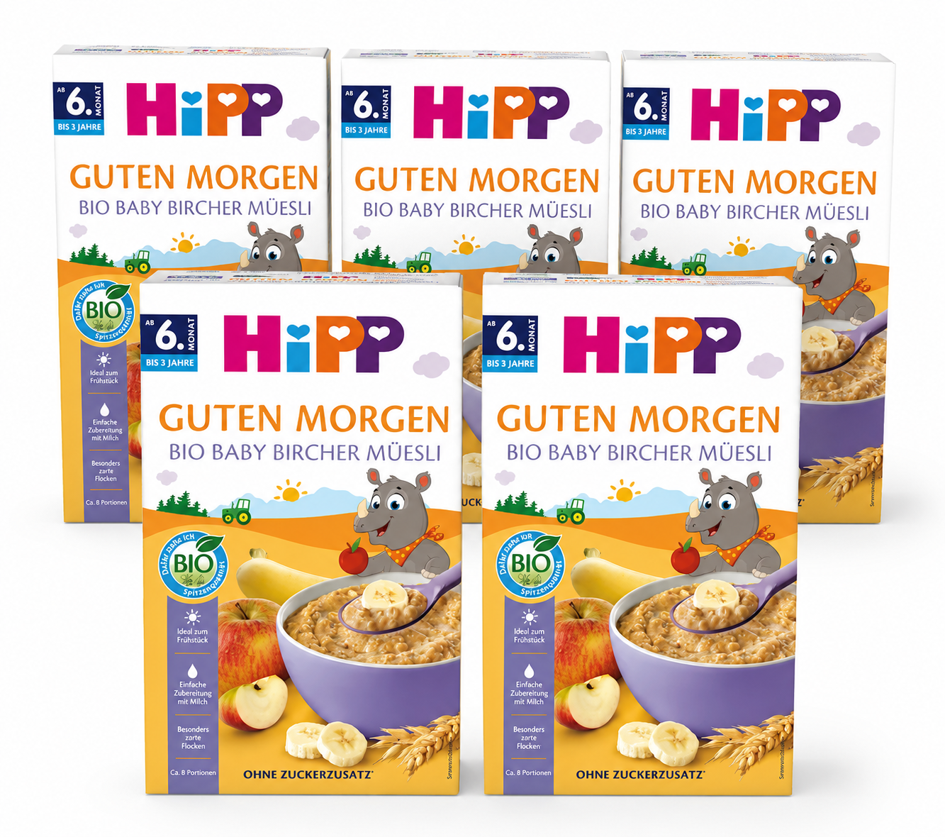 HiPP Organic Baby Bircher Muesli 250 g × 5 Boxes | From 6 Months | Organic Whole Grain Cereal with Apple & Banana | No Added Sugar | Made in Germany