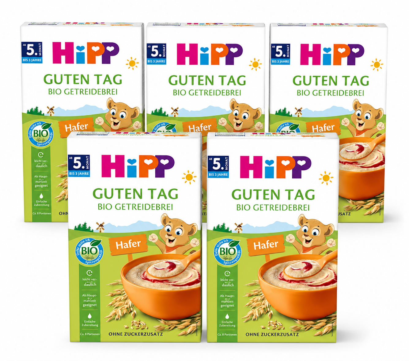 HiPP Organic Baby Cereal 100% Oats 200 g × 5 Boxes | From 5 Months | Organic Whole Grain Oats | Vitamin B1 | No Added Sugar | Made in Germany