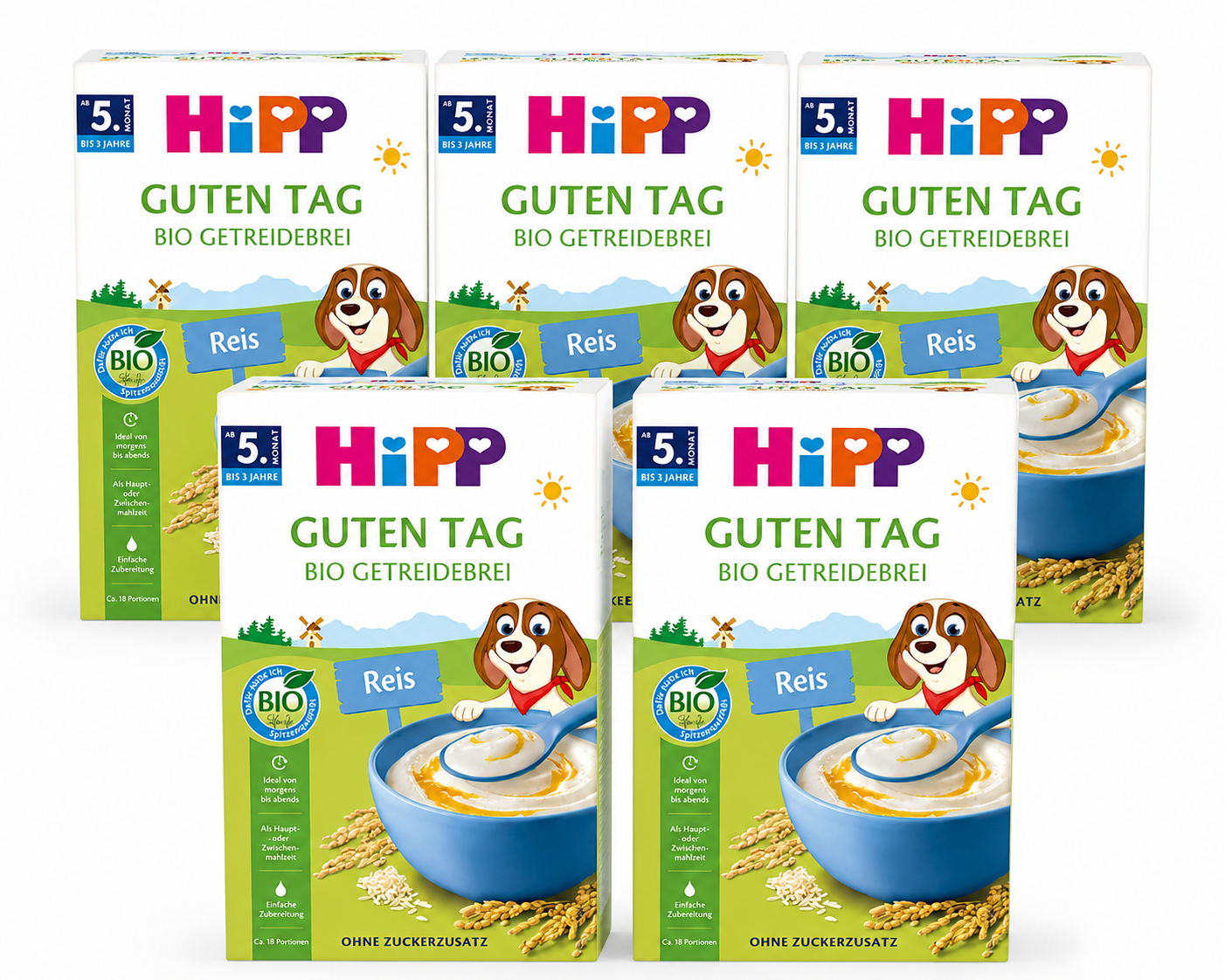 HiPP Organic Baby Cereal 100% Rice 200 g × 5 Boxes | From 5 Months | Organic Rice Cereal | Gluten Free | Vitamin B1 | No Added Sugar | Made in Germany