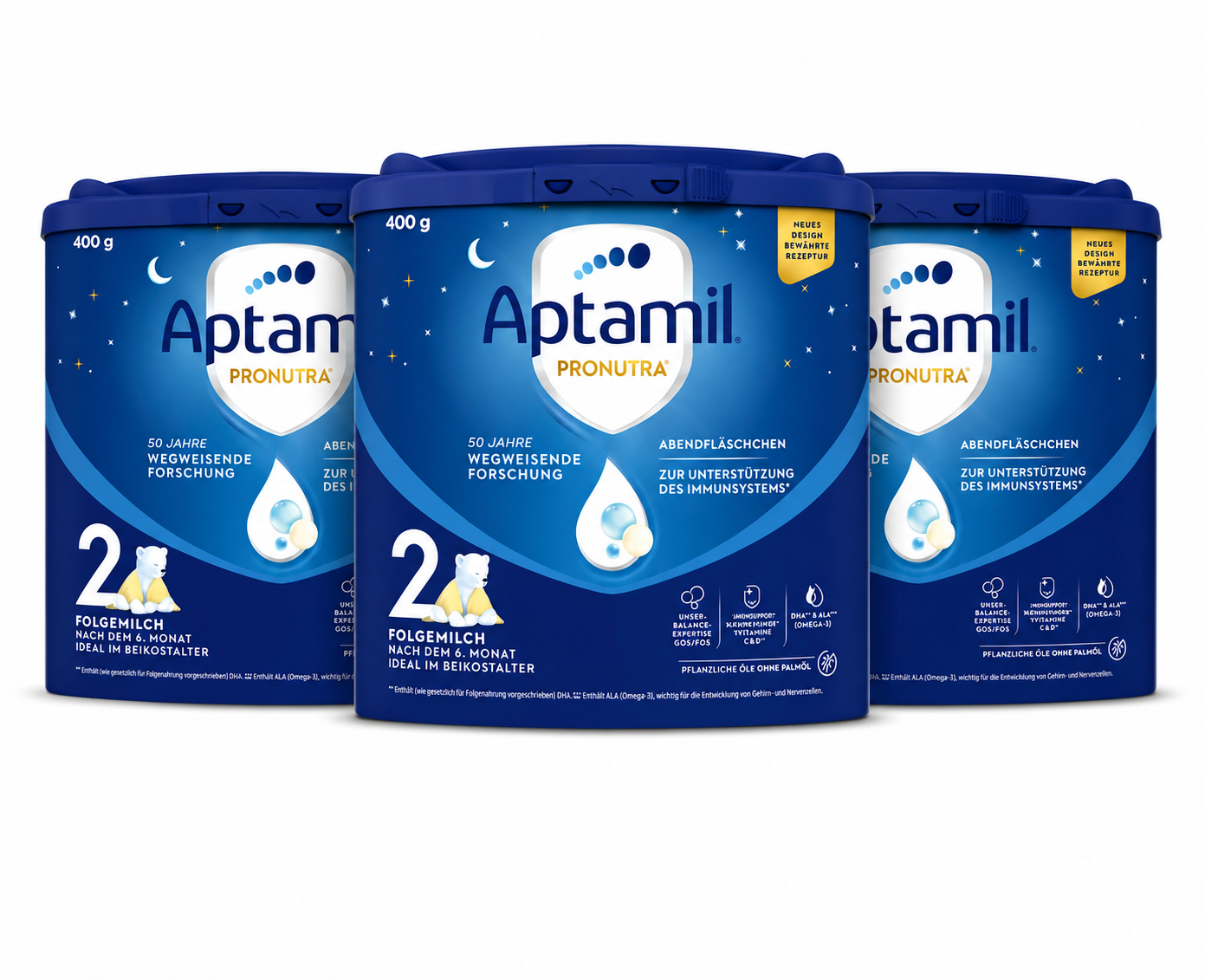 德国原装 Aptamil爱他美 Pronutra 2段晚安奶粉 400克 × 3盒 | 6个月起适用 添米粉配方 含DHA 维生素C和D 德国制造
