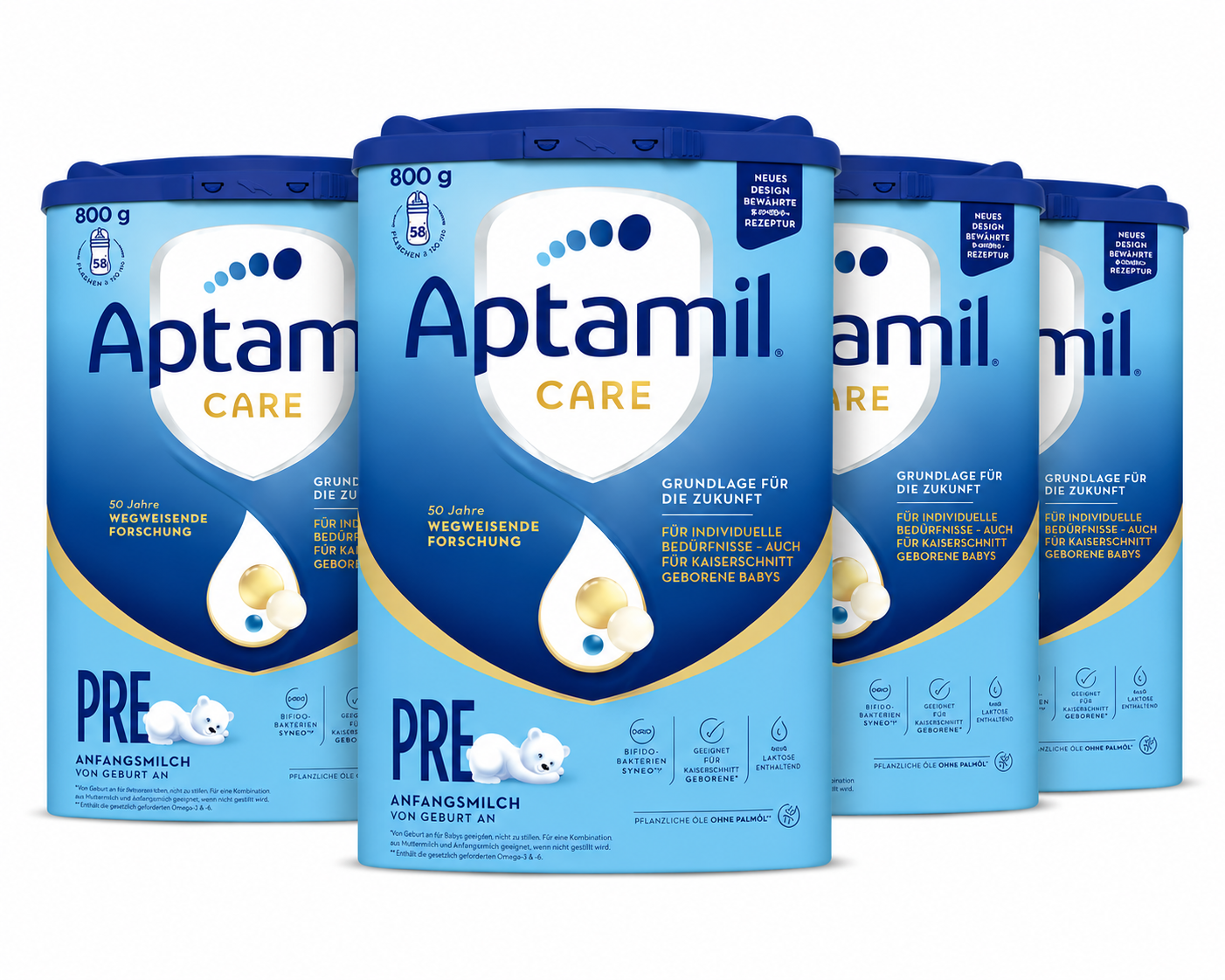 德国原装 Aptamil爱他美 Care 初生婴儿新生儿配方奶粉 800 克 × 4 罐 含 SYNEO™（短双歧杆菌 M-16V） 2'-FL HMO DHA 无棕榈油 德国制造
