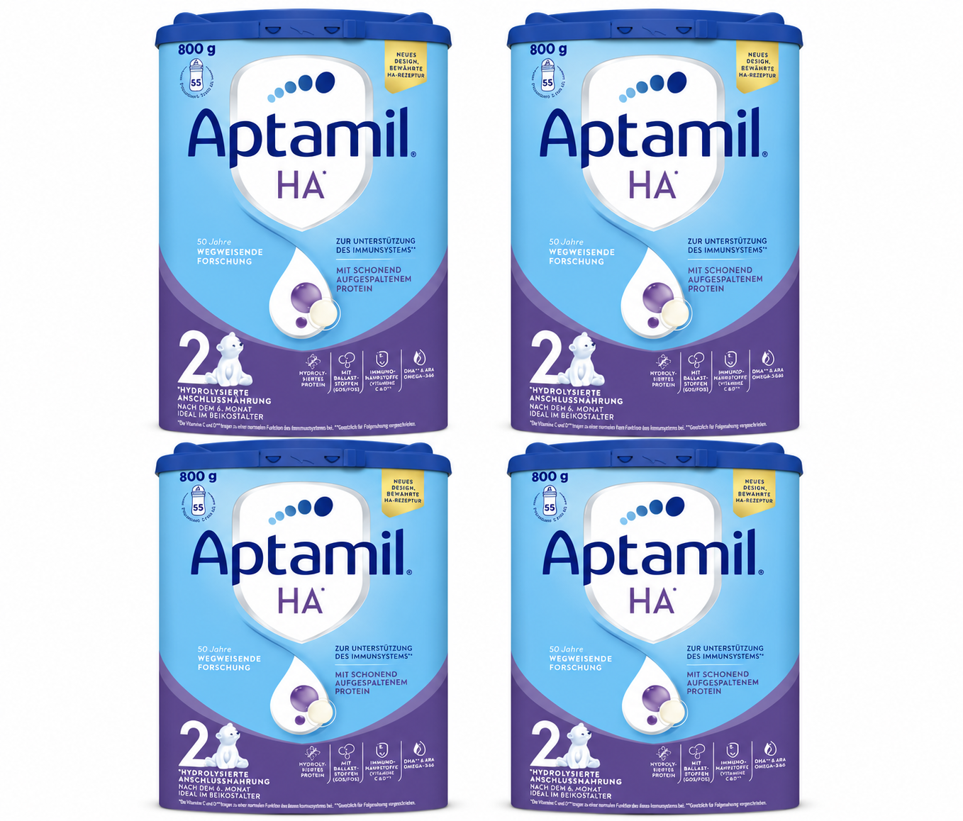 德国原装 Aptamil爱他美Prosyneo HA 2段婴儿奶粉婴幼儿配方奶粉 3200克家庭装 4 × 800 克 | 7 个月以上 水解蛋白、低聚半乳糖/低聚果糖、短双歧杆菌 M-16V 和 DHA 德国制造