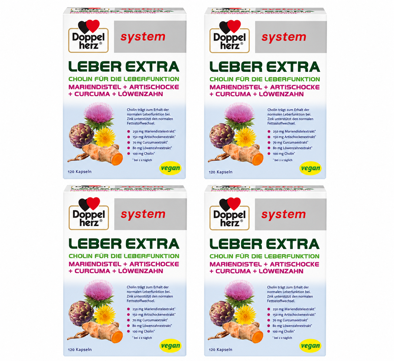 Doppelherz system Leber Extra Capsules 480 Capsules | Family Value Pack | 4 × 120 Capsules | Choline, Milk Thistle, Artichoke, Turmeric & Dandelion | Vegan | Made in Germany | PZN 19267266