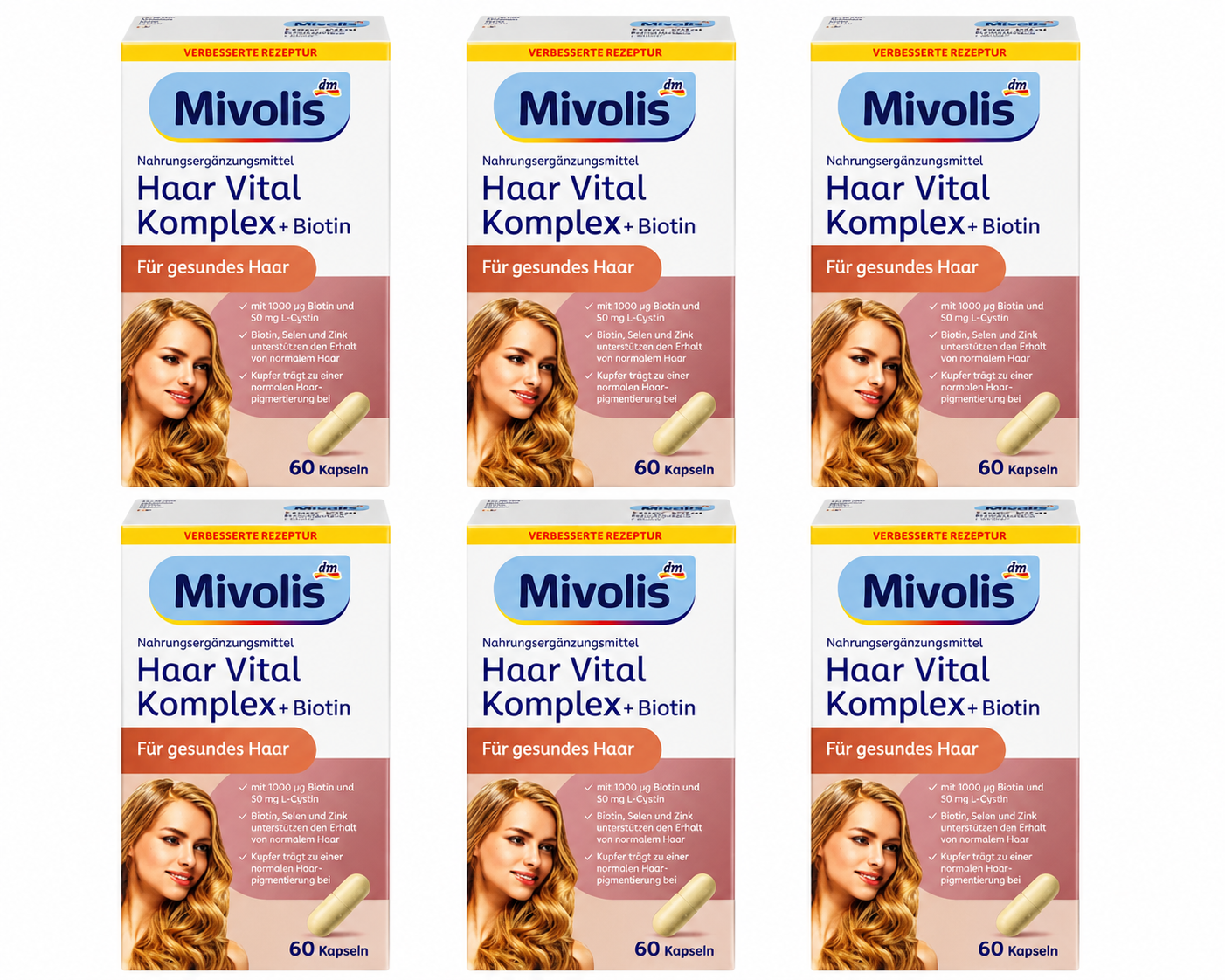 Mivolis Hair Vital Complex + Biotin 360 Capsules | Value Pack 6 × 60 Capsules | Biotin, L-Cystine, Zinc & Selenium | Hair, Skin & Nails Support | Made in Germany