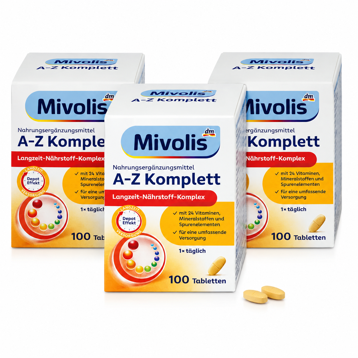 Mivolis A-Z Komplett Tablets | Value Pack 3 × 100 Tablets | 24 Vitamins, Minerals & Trace Elements | Daily Multivitamin | Made in Germany