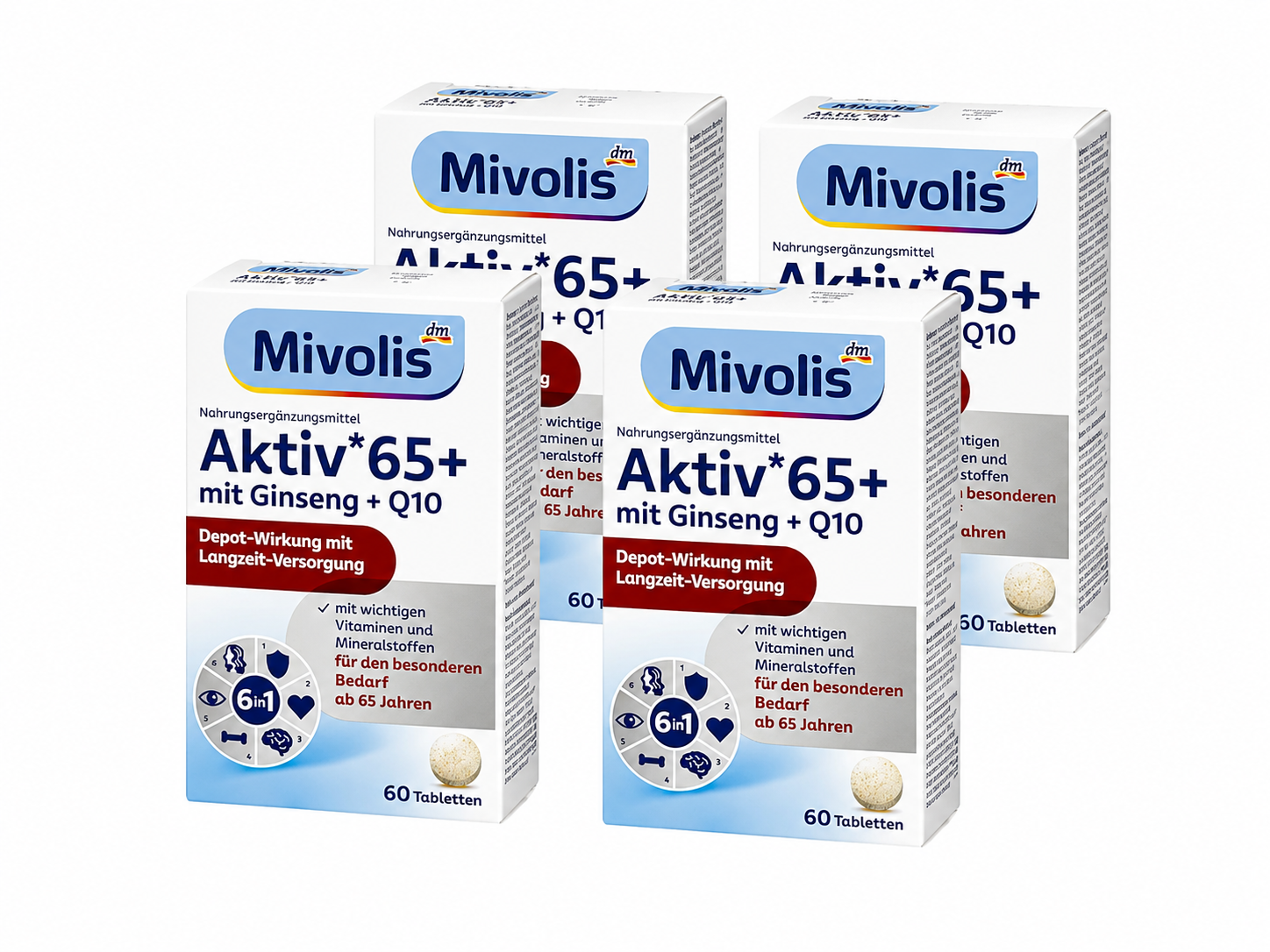 Mivolis Aktiv 65+ Tablets 240 Tablets | Family Value Pack 4 × 60 Tablets | Multivitamin & Mineral Formula for Adults 65+ | Daily Nutritional Support | Made in Germany