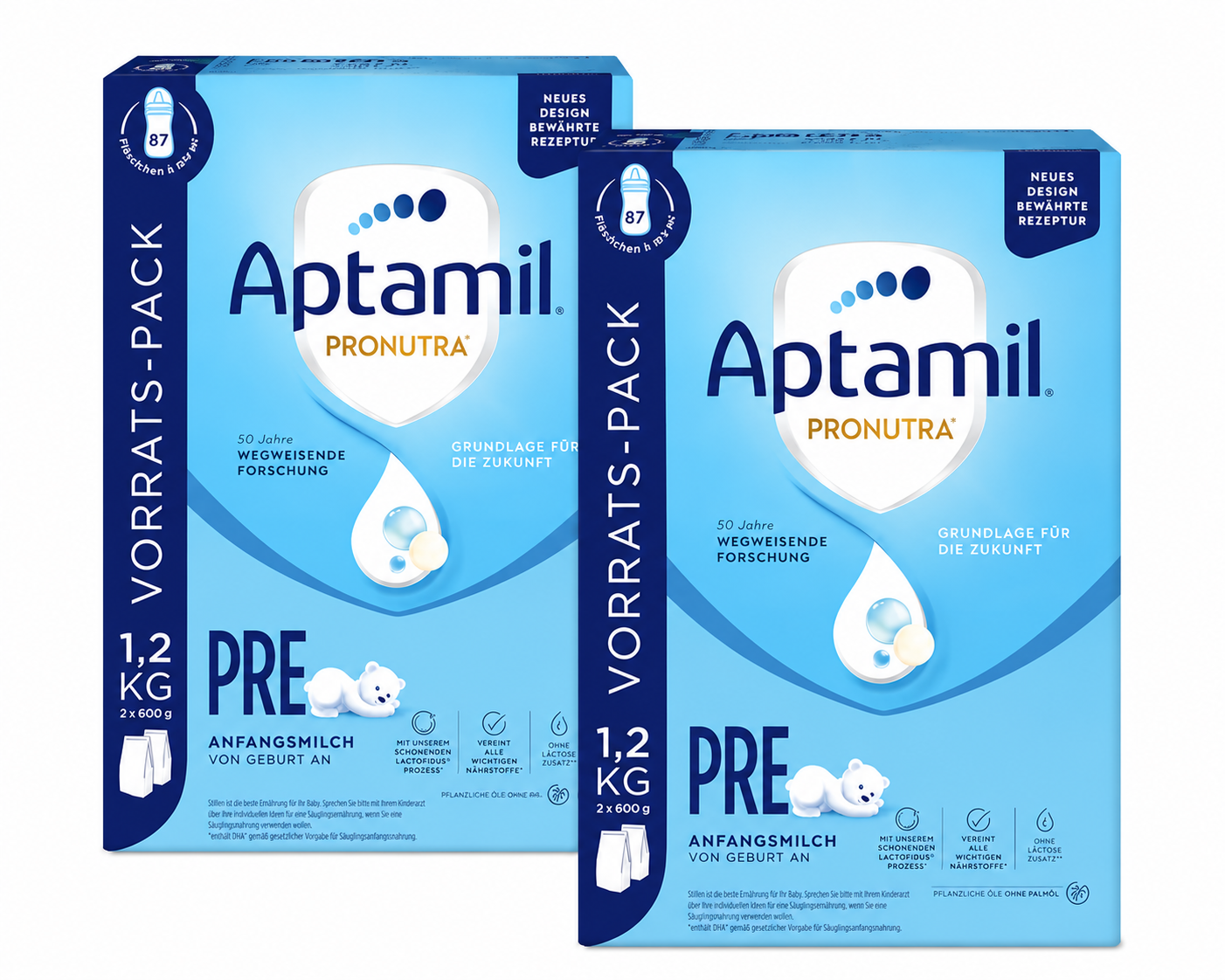 Aptamil PRE Infant Formula 2400g  | Double Pack 2 × 1.2 kg | From Birth | Palm Oil Free Lactose Only | Made in Germany