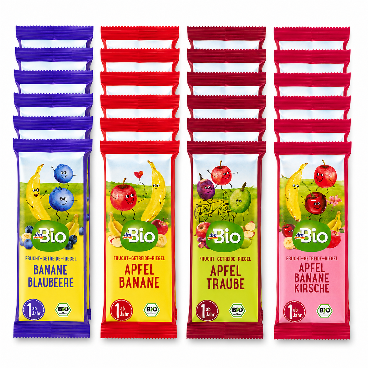 dmBio Organic Fruit Bars Variety Pack | 24 Fruit Bars | 4 Delicious Flavors | 6 Bars Each | From 12 Months | Organic | No Added Sugar | Vegan | Made in Germany