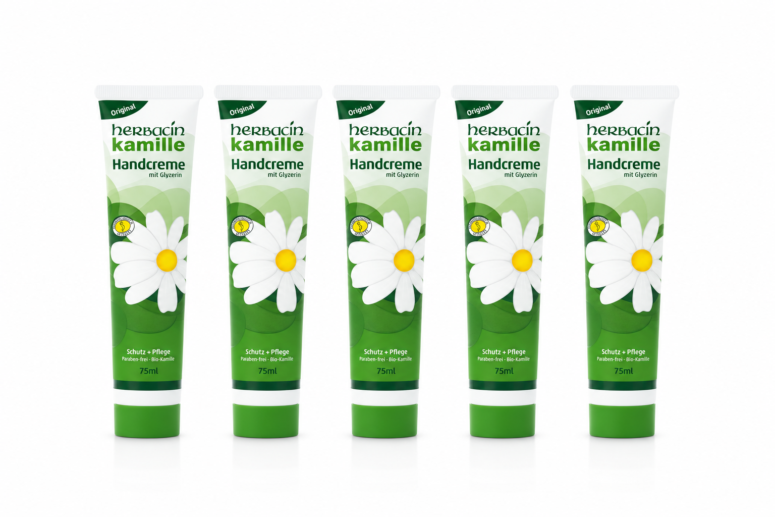 Herbacin Chamomile Hand Cream 5-Pack | Intensive Moisturizing Hand Cream | 5 × 75 ml | Fast Absorbing