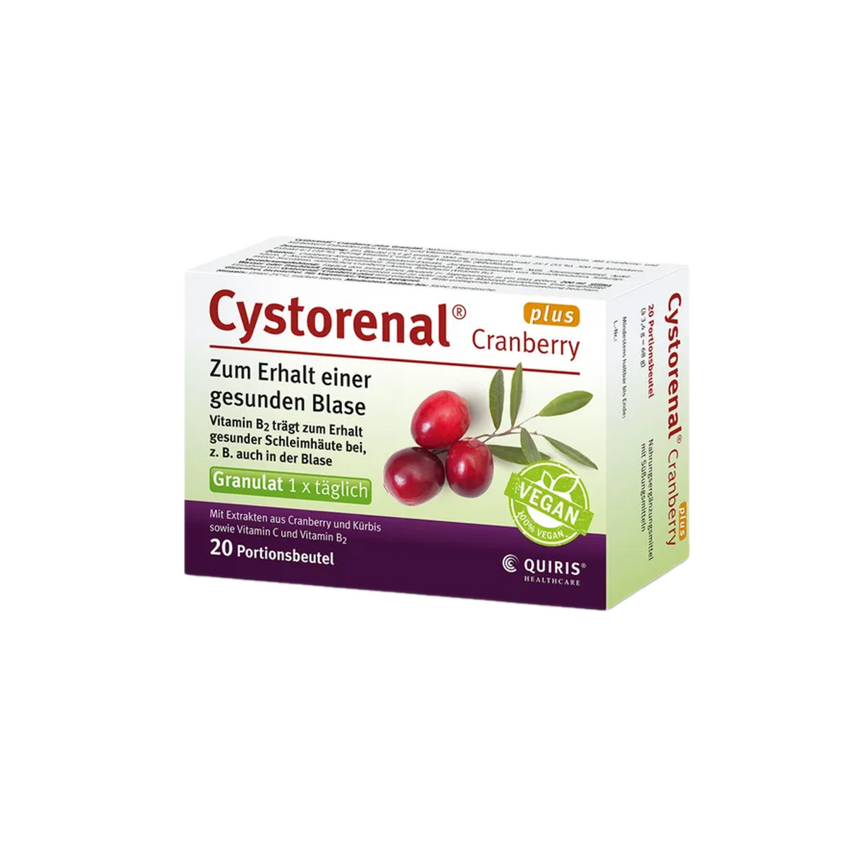 Cystorenal® Cranberry plus | 900 mg Cranberry + 300 mg Pumpkin Seed, Vitamin C & B2 for Bladder Support | 20 Sticks | PZN 07635730