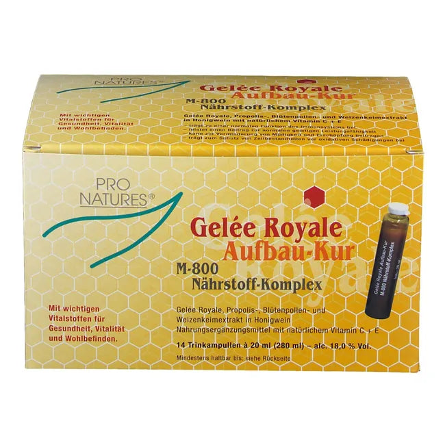 Gelee Royal Aufbaukur M800 | 800 mg Royal Jelly + Bee Pollen, Propolis & Vitamins C + E | 14 Drinking Ampoules | PZN 00014812