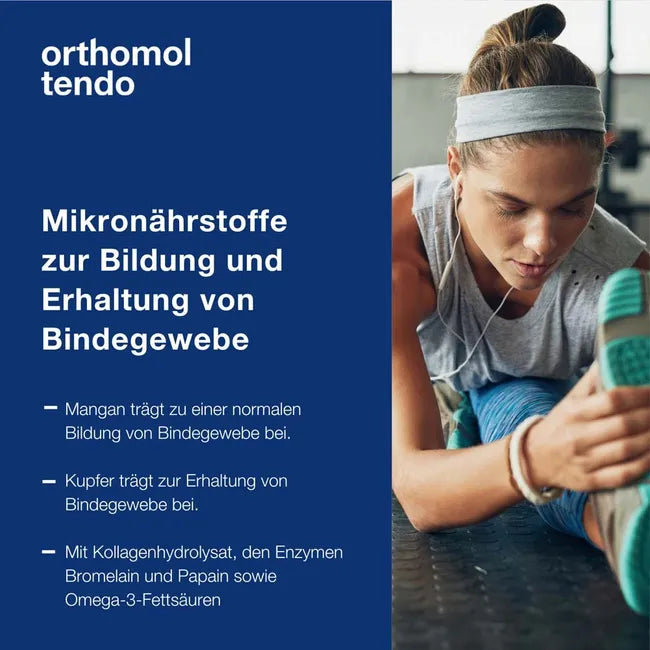 Orthomol Tendo | Collagen, Glucosamine, Chondroitin, Hyaluronic Acid, Bromelain & Omega-3 for Connective Tissue | 30 Daily Servings | PZN 00200696