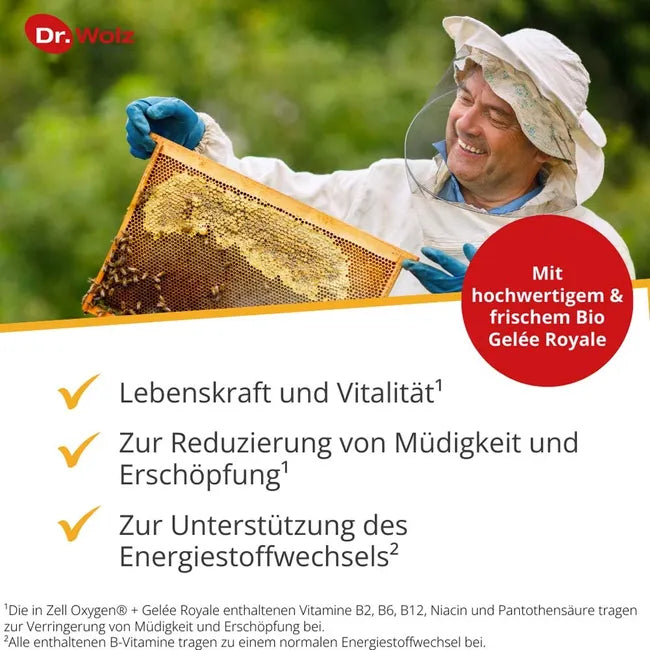 Dr. Wolz Zell Oxygen® + Royal Jelly 600 mg | Enzyme Yeast Cells + B Vitamins for Energy & Vitality | 14 Drinking Vials | PZN 00447273