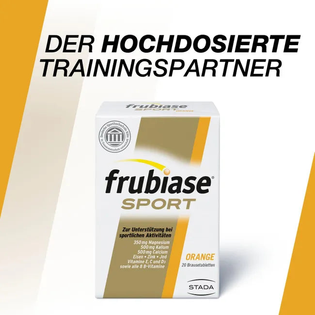 frubiase SPORT Orange 20 Effervescent Tablets | Sports Electrolyte & Multivitamin Effervescent Tablets | Magnesium, Calcium, Potassium & Vitamin C | Orange Flavor | PZN 00737396