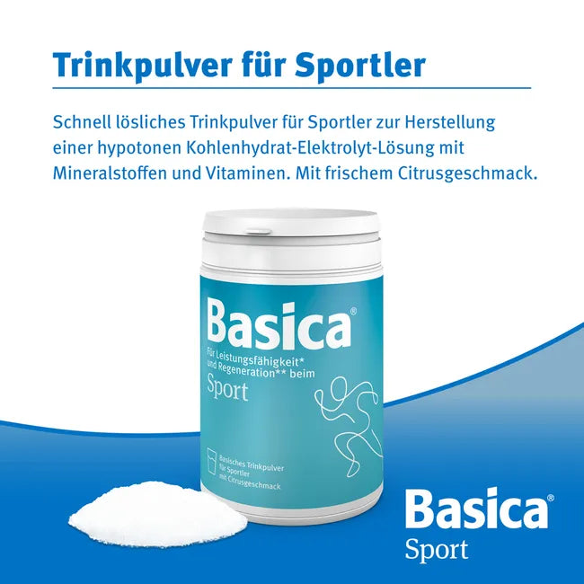 Basica Sport Powder 660g | Alkaline Electrolyte & Carbohydrate Drink | Magnesium, Potassium, Calcium, Vitamin C & B2 | Citrus Flavor | PZN 00937215