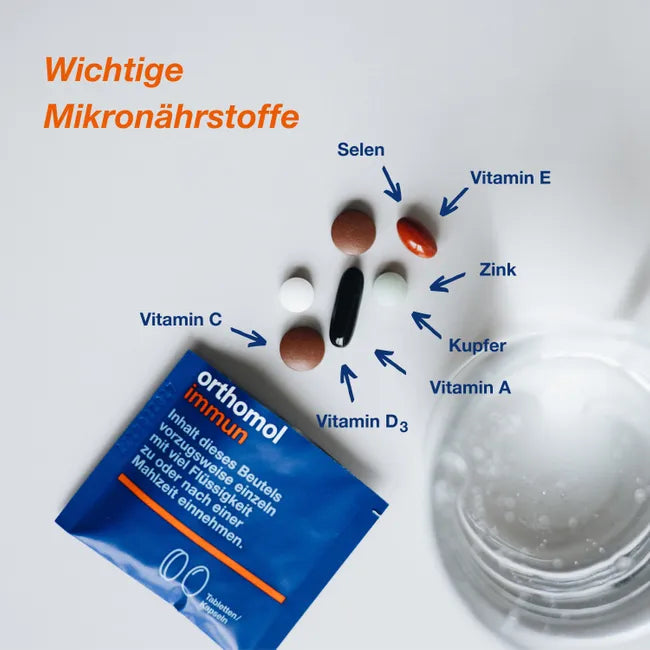 Orthomol Immun | Immune Support with Vitamin C, D & Zinc | Tablets & Capsules | 30 Daily Sachets | PZN 01319933