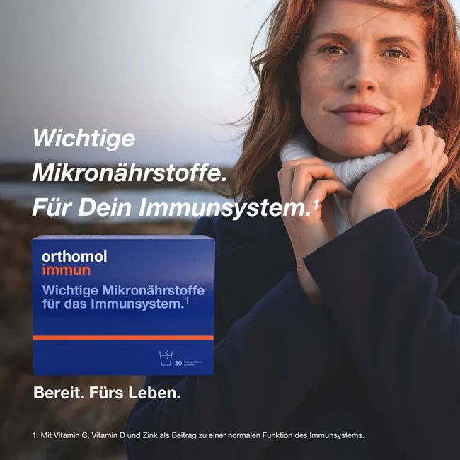 Orthomol Immun | Immune Support with Vitamin C, D & Zinc | 25 Nutrients | Granules | 30 Daily Sachets | PZN 01319962