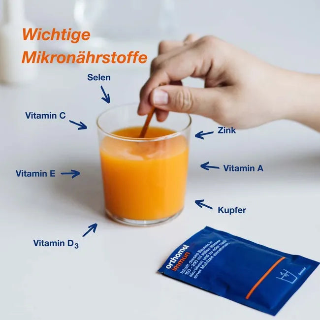 Orthomol Immun | Immune Support with Vitamin C, D & Zinc | 25 Nutrients | Granules | 30 Daily Sachets | PZN 01319962