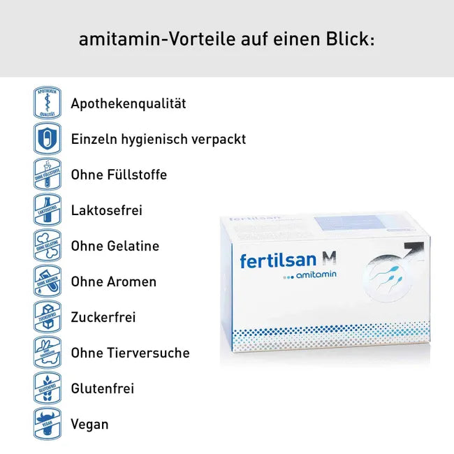amitamin fertilsan M | L-Arginine, L-Carnitine, Zinc, Selenium, CoQ10 & Antioxidants | Male Fertility Nutritional Support | 90 Capsules | PZN 01476816