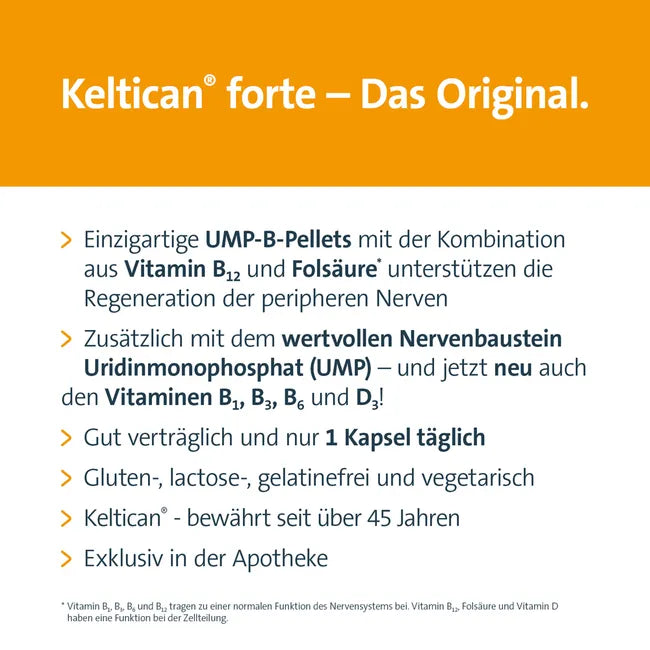Keltican forte | Uridine Monophosphate (UMP), Vitamin B12, Folic Acid & B Vitamins | Nerve Health Support | 40 Capsules | PZN 01712263