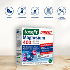 taxofit Magnesium 400 DIRECT Granules | 400 mg Magnesium + Vitamins B1, B6, B12 & Folic Acid | Muscles, Nerves & Energy | Vegan | 20 Sachets | PZN 02597700