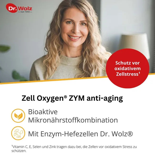 Zell Oxygen® ZYM anti-aging | Enzyme Yeast Cells + Antioxidant Vitamins, CoQ10 & Beta-Glucans | 14-Day Pack | PZN 02729751