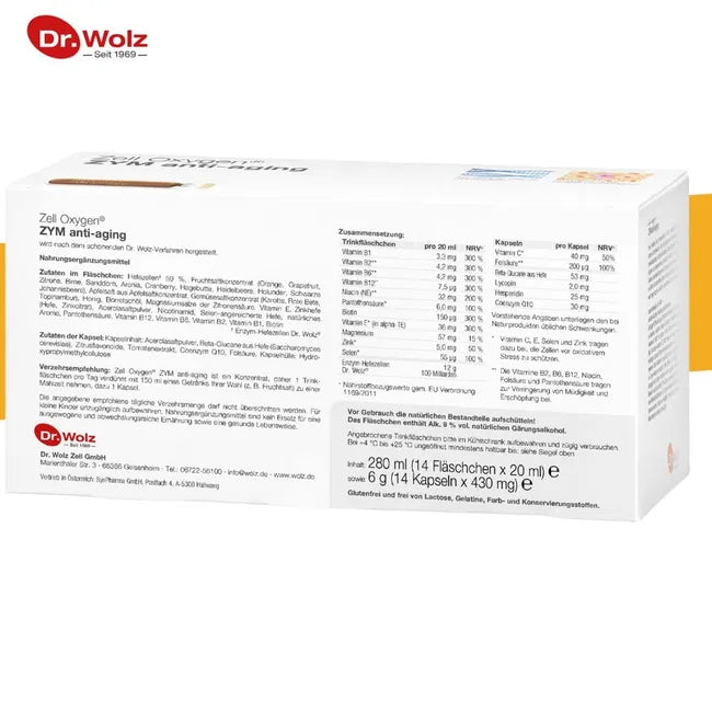 Zell Oxygen® ZYM anti-aging | Enzyme Yeast Cells + Antioxidant Vitamins, CoQ10 & Beta-Glucans | 14-Day Pack | PZN 02729751