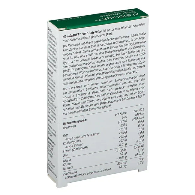 ALSIDIABET Cinnamon Catechins for Type 2 Diabetes 30 Capsules | Standardized Cinnamon Extract, Chromium & Niacin | Blood Glucose Nutritional Management | PZN 03896675