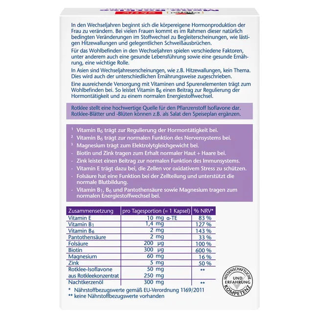 Doppelherz aktiv Meno Red Clover + Evening Primrose Oil & Biotin | Menopause Support | 2 × 30 Capsules | 60-Day Supply | PZN 04042018