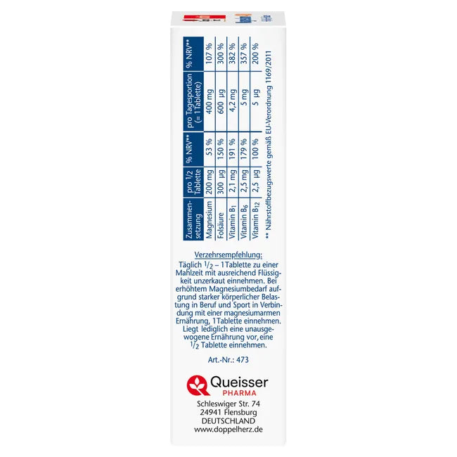 Doppelherz® aktiv Magnesium 400 + B1, B6, B12 & Folic Acid | Muscles, Nerves & Energy | 30 Tablets | PZN 04494507