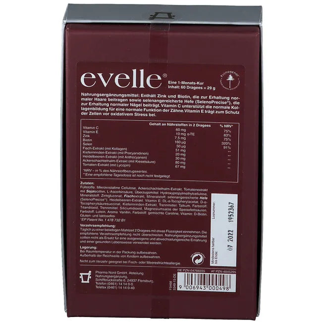 Pharma Nord Evelle | Hair, Skin & Nails with Biotin, Zinc, Selenium, Collagen & Pycnogenol® | 60 Tablets | PZN 04766555