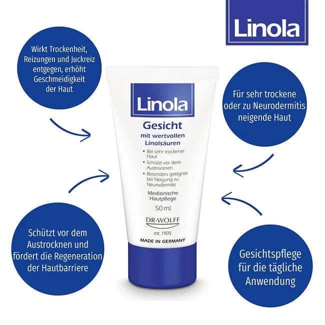 Linola Face Cream | Linoleic Acid-Rich Care for Very Dry, Itchy & Irritated Skin | Atopic-Prone Skin | 50 ml | PZN 05484296